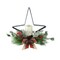 Gerson 15" Green and Ivory Pine Needle, Berry, and Jingle Bell Deep Star Shaped Candle Holder